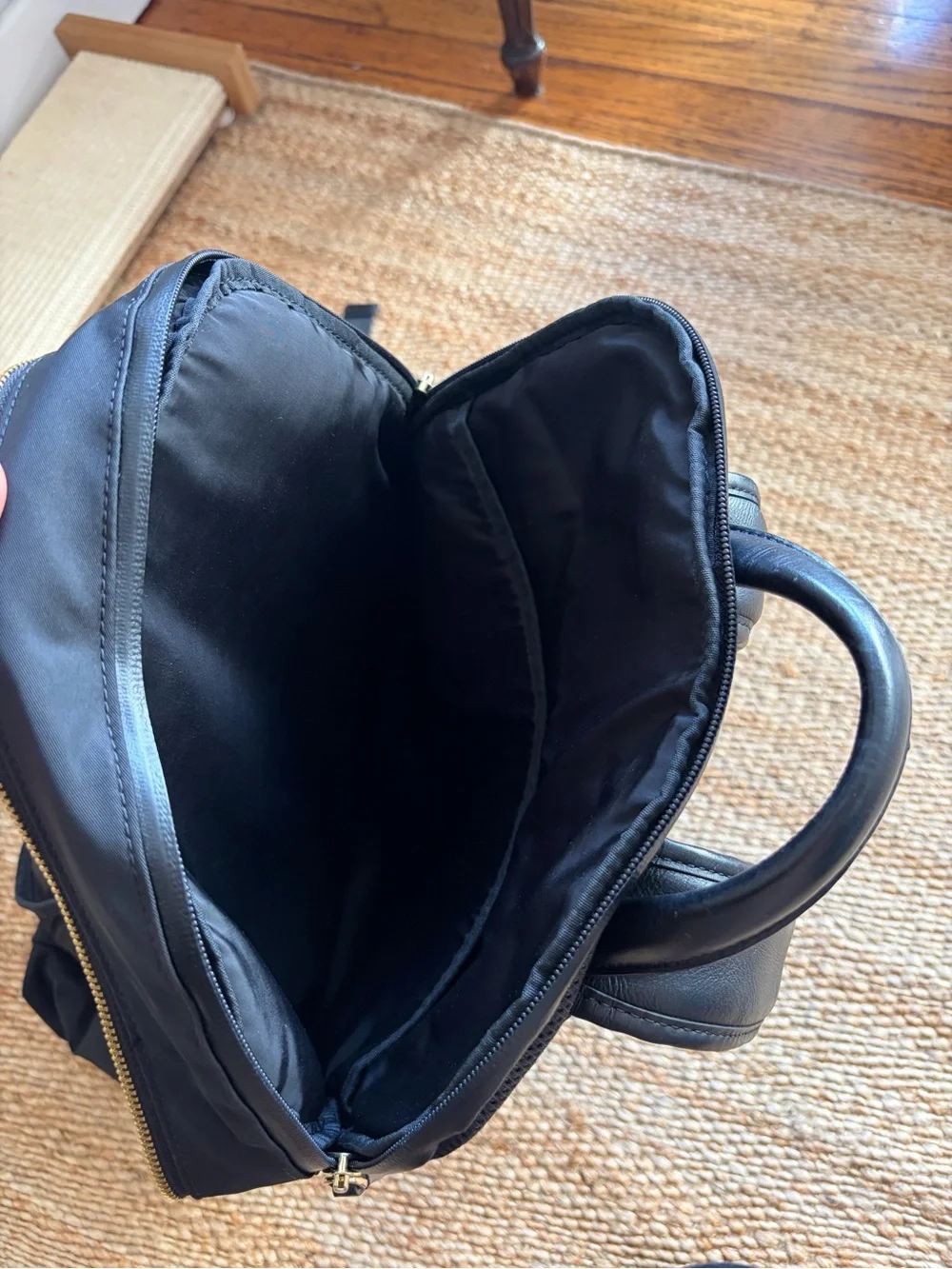 Italic Black Nylon Laptop Backpack with Gold Hardware